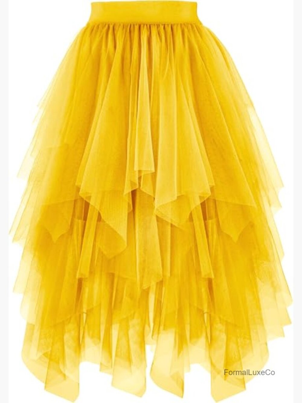 High Waist Elastic Midi Tutu Skirt A-Line Irregular Layered Mesh Tulle Skirt